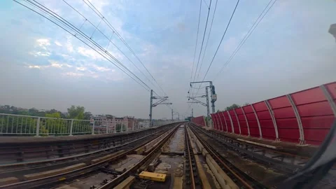 The view from the last coach of a driverless metro train Stock Footage 343197807