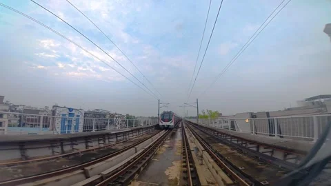 The view from the last coach of a driverless metro train Stock Footage 343197813