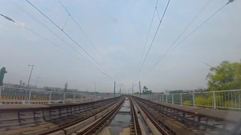 The view from the last coach of a driverless metro train Stock Footage 343197978