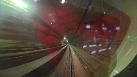 The view from the last coach of a driverless metro train Stock Footage 343197988