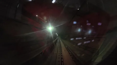 The view from the last coach of a driverless metro train Stock Footage 343197993
