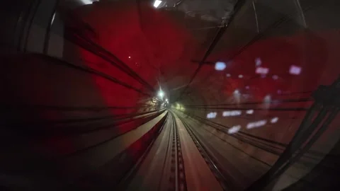 The view from the last coach of a driverless metro train Stock Footage 343197994