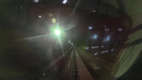 The view from the last coach of a driverless metro train Stock Footage 343198005