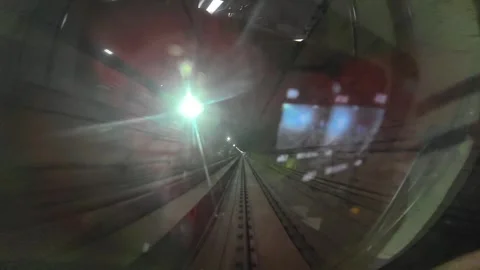 The view from the last coach of a driverless metro train Stock Footage 343198026