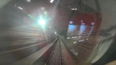 The view from the last coach of a driverless metro train Stock Footage 343198037