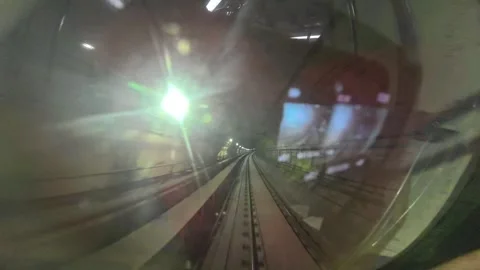 The view from the last coach of a driverless metro train Stock Footage 343198039