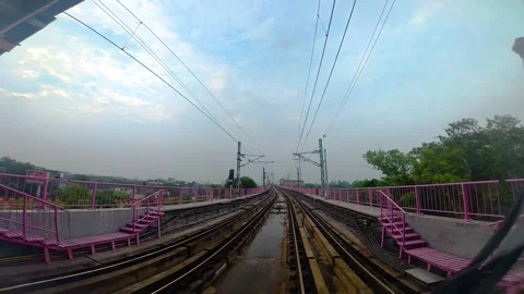 The view from the last coach of a driverless metro train Stock Footage 343198238