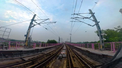 The view from the last coach of a driverless metro train Stock Footage 343198240