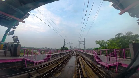 The view from the last coach of a driverless metro train Stock Footage 343198249