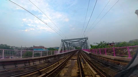 The view from the last coach of a driverless metro train Stock Footage 343198282