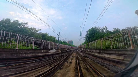 The view from the last coach of a driverless metro train Stock Footage 343198295