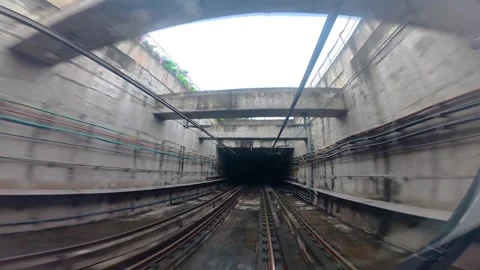 The view from the last coach of a driverless metro train Stock Footage 343198301