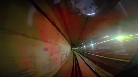 The view from the last coach of a driverless metro train Stock Footage 343198389