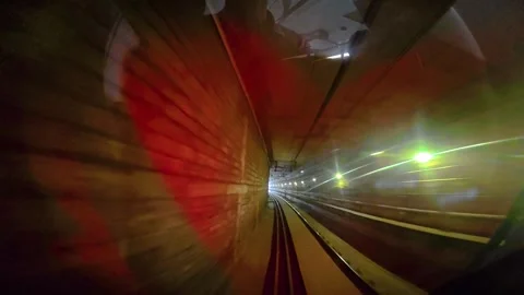 The view from the last coach of a driverless metro train Stock Footage 343198407