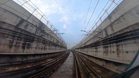 The view from the last coach of a driverless metro train Stock Footage 343198408