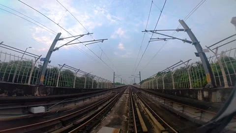 The view from the last coach of a driverless metro train Stock Footage 343198424