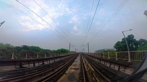 The view from the last coach of a driverless metro train Stock Footage 343198425