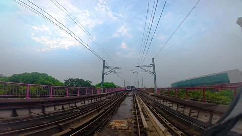 The view from the last coach of a driverless metro train Stock Footage 343198440
