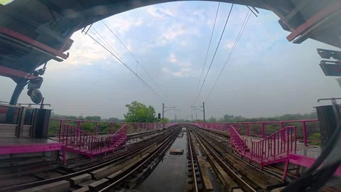 The view from the last coach of a driverless metro train Stock Footage 343198534