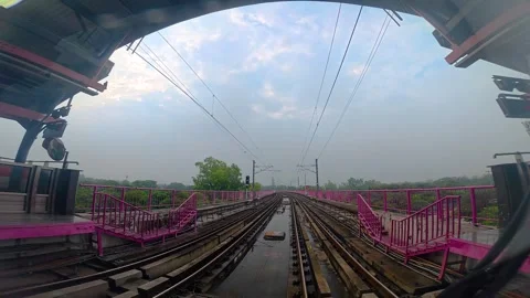 The view from the last coach of a driverless metro train Stock Footage 343198548