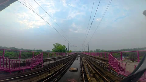 The view from the last coach of a driverless metro train Stock Footage 343198571