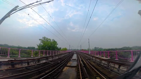 The view from the last coach of a driverless metro train Stock Footage 343198572