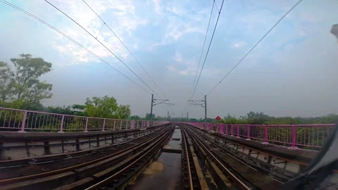 The view from the last coach of a driverless metro train Stock Footage 343198611