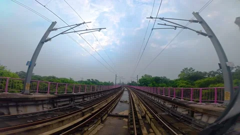 The view from the last coach of a driverless metro train Stock Footage 343198646
