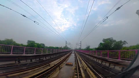 The view from the last coach of a driverless metro train Stock Footage 343198647