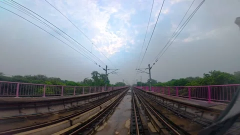 The view from the last coach of a driverless metro train Stock Footage 343198664