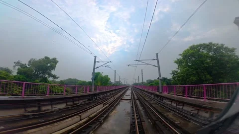 The view from the last coach of a driverless metro train Stock Footage 343198665