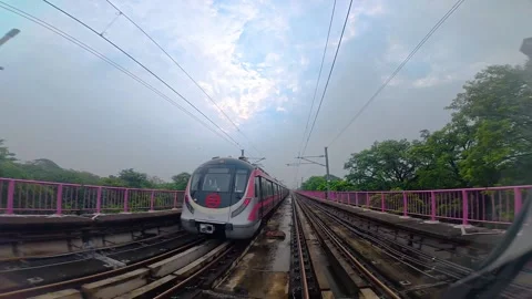 The view from the last coach of a driverless metro train Stock Footage 343198683