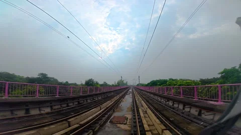 The view from the last coach of a driverless metro train Stock Footage 343198685