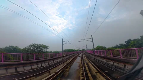 The view from the last coach of a driverless metro train Stock Footage 343198728