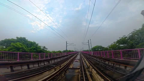 The view from the last coach of a driverless metro train Stock Footage 343198775