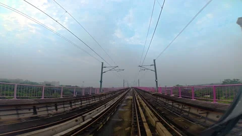 The view from the last coach of a driverless metro train Stock Footage 343198898