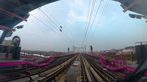 The view from the last coach of a driverless metro train Stock Footage 343199134