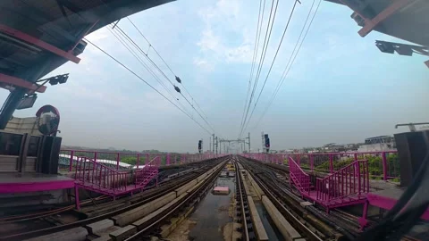 The view from the last coach of a driverless metro train Stock Footage 343199151