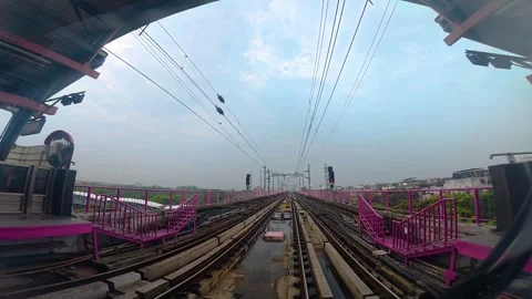 The view from the last coach of a driverless metro train Stock Footage 343199158