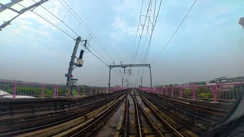 The view from the last coach of a driverless metro train Stock Footage 343199167