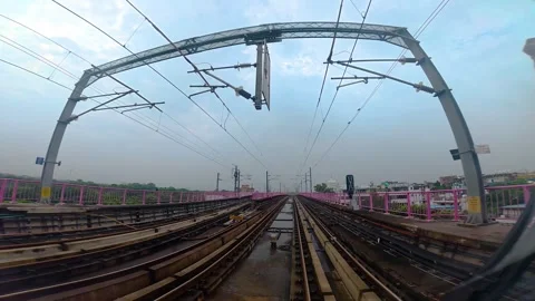 The view from the last coach of a driverless metro train Stock Footage 343199188