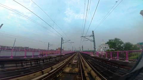 The view from the last coach of a driverless metro train Stock Footage 343199209