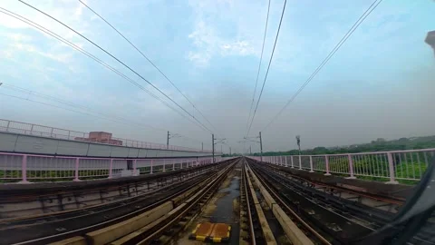 The view from the last coach of a driverless metro train Stock Footage 343199212