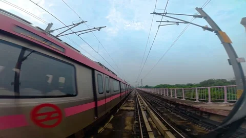 The view from the last coach of a driverless metro train Stock Footage 343199240