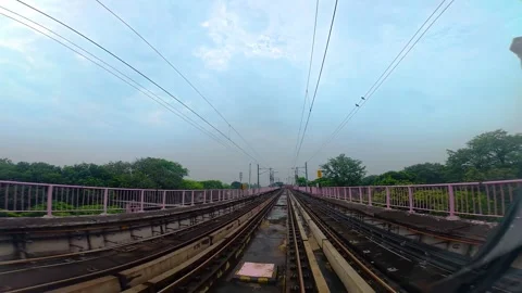 The view from the last coach of a driverless metro train Stock Footage 343199269
