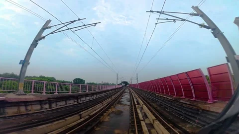 The view from the last coach of a driverless metro train Stock Footage 343199296