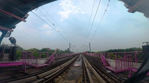 The view from the last coach of a driverless metro train Stock Footage 343199391