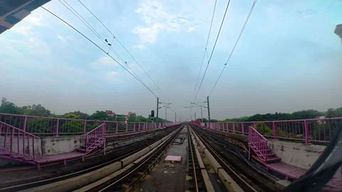 The view from the last coach of a driverless metro train Stock Footage 343199421