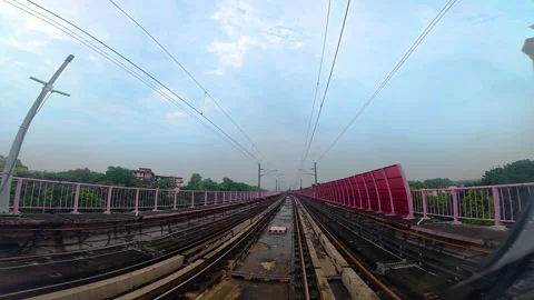 The view from the last coach of a driverless metro train Stock Footage 343199423