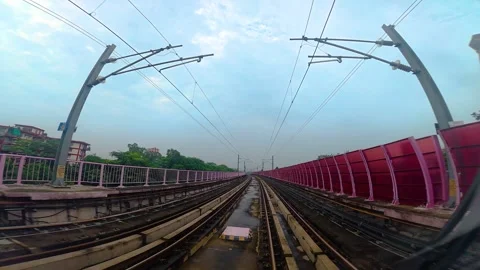 The view from the last coach of a driverless metro train Stock Footage 343199438